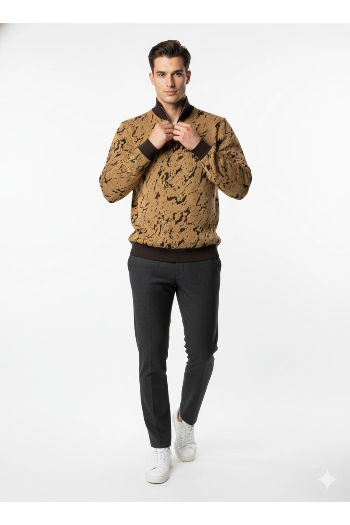 Erkek Fermuarlı Sweatshirt – Jacquard Terrain (Unique Edition)