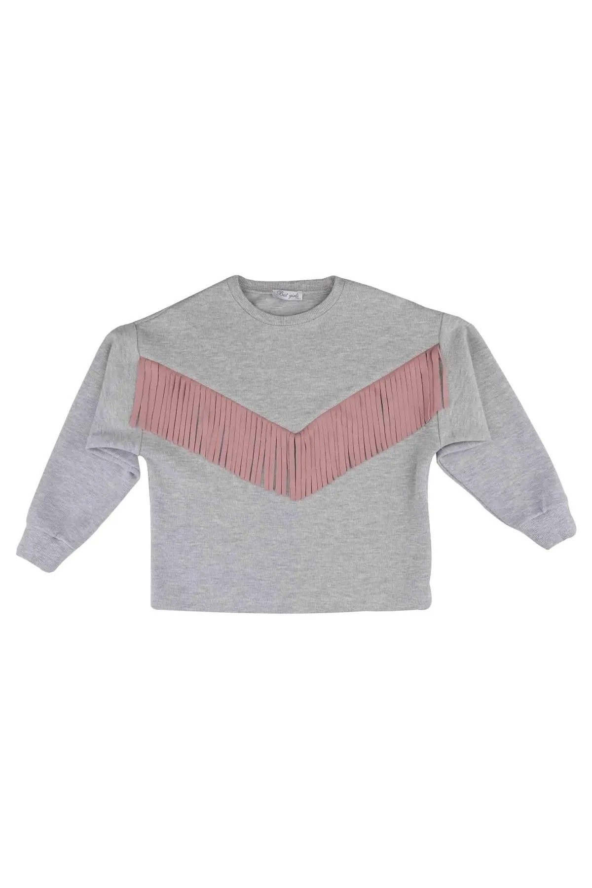 best kids Kız Çocuk Gri Melanj Püskül Detaylı Sweatshirt 1420