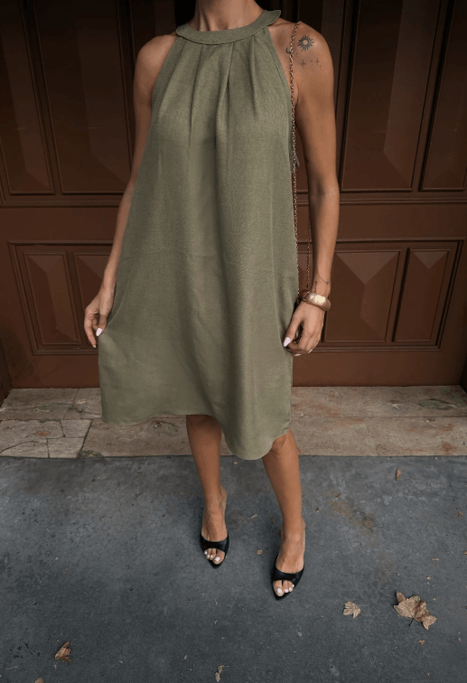 Halter Yaka Dokuma Midi Elbise