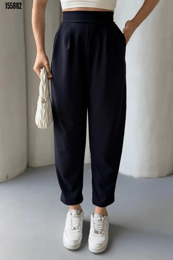 Kadın Scuba Krep Likralı Yan Fermuarlı Lastikli Harem Pantolon