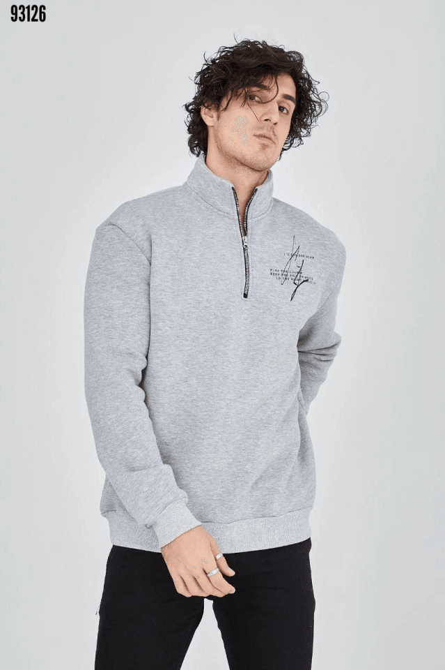 Erkek Yarım Fermuarlı Baskılı Sweat 