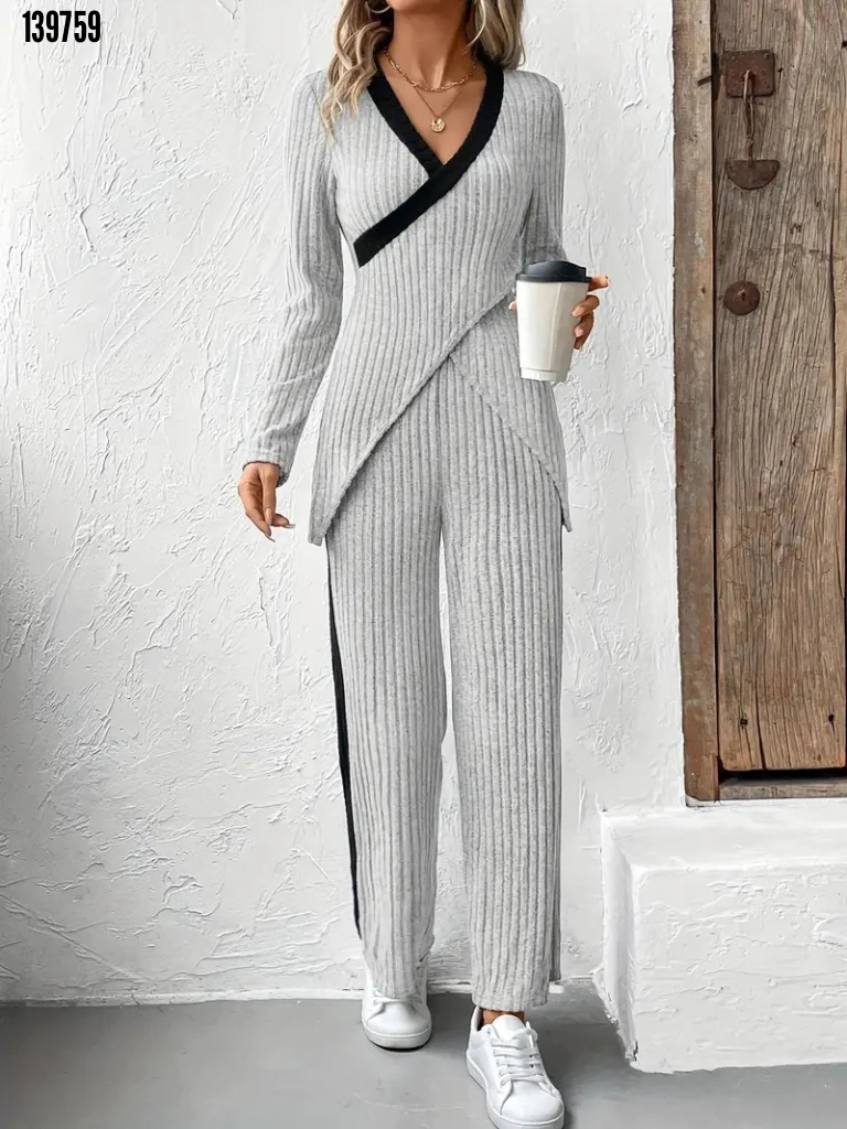 Kadın Çapraz Detaylı Bluz ve Pantolon İkili Takım