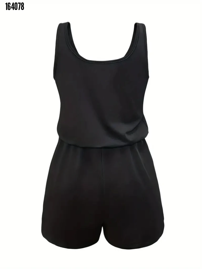 Kadın Lazer Kesim Detaylı Bağcıklı Kısa Viskon Tulum