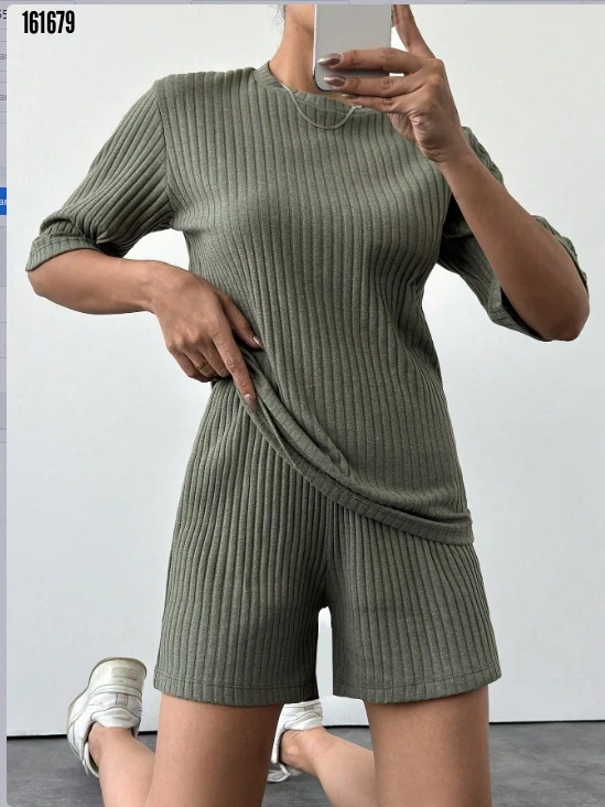 Kadın Kaşkorse Bluz Şort İkili Takım