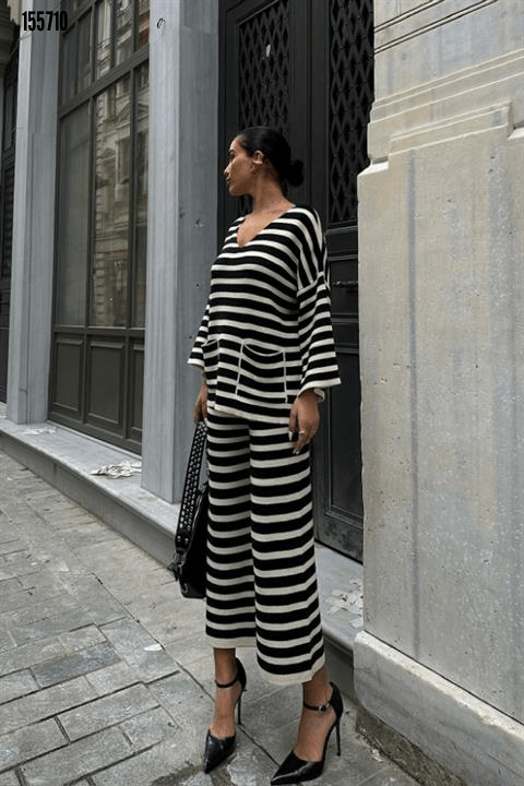 Candy Çizgili Straight Fit Pantolon Takım