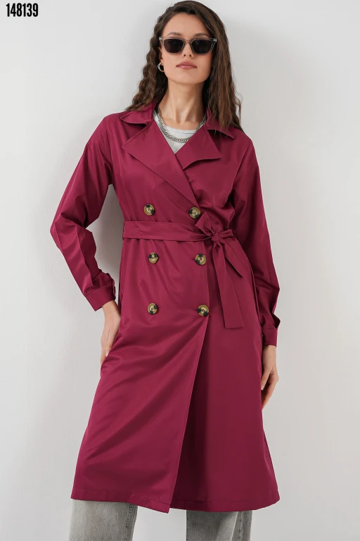 Kruvaze Yaka Tesettür Trençkot