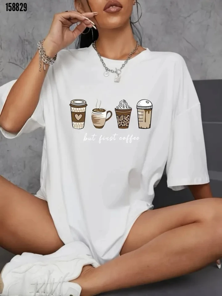 Baskılı Oversize Bisiklet Yaka Tshirt