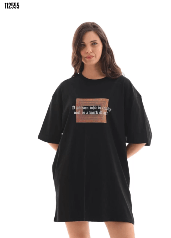 Unisex Bisiklet Yaka Baskılı Oversize TShirt