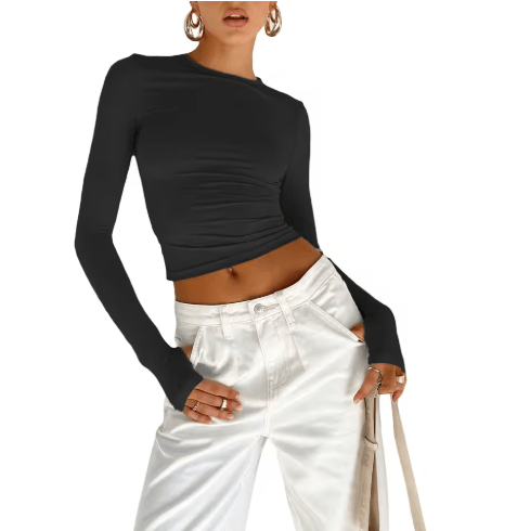 Kadın Uzun Kollu Crop Düz Renk Slim Fit 8 Renk
