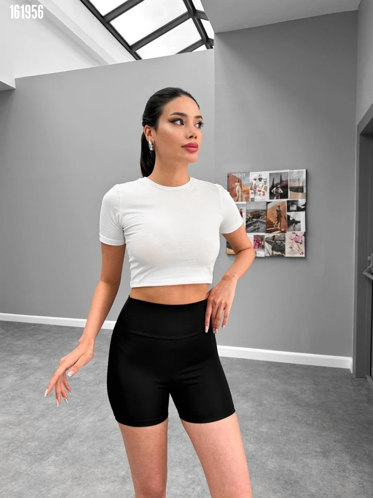 Kadın Dalgıç Kumaş Toparlayıcı Yüksek Bel Biker Şort Tayt