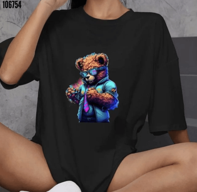 Unisex Bisiklet Yaka Baskılı Oversize TShirt 