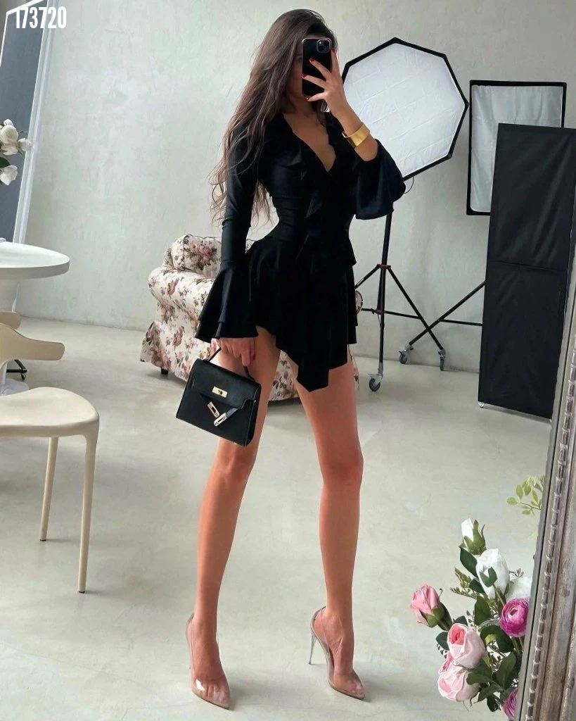 Kadın Trend Dalgıç Kumaş Fırfırlı Elbise