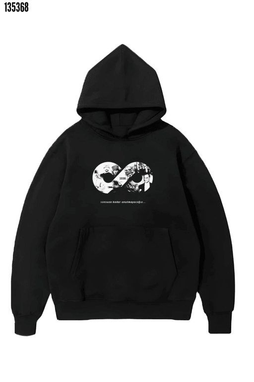 Üç İplik Kapşonlu 10 Kasıma Özel SweatShirt - Siyah