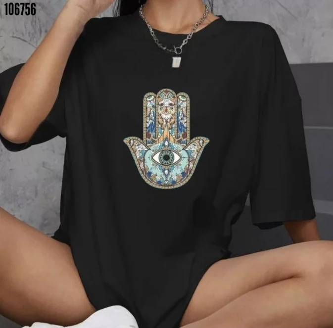 Unisex Bisiklet Yaka Baskılı Oversize TShirt