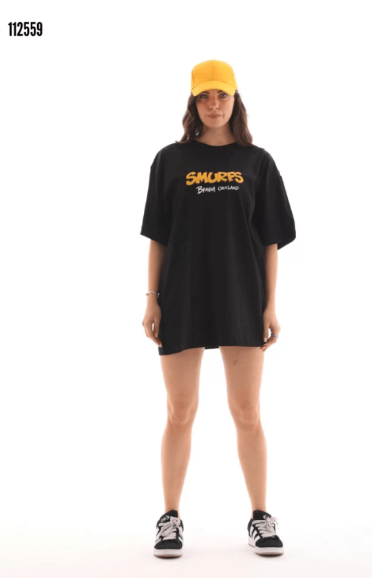 Unisex Bisiklet Yaka Baskılı Oversize TShirt 