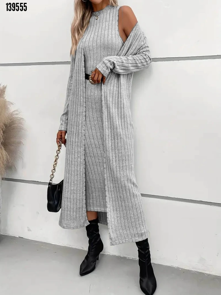 Kadın Dalgıç Elbise  ve Uzun Hırka İkili Takım