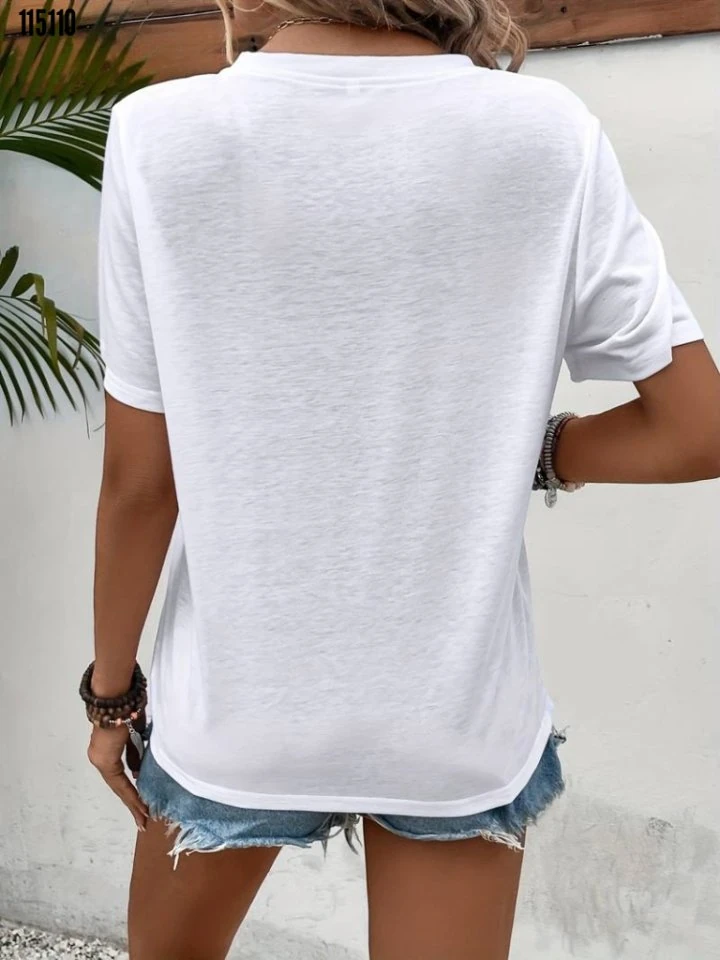 Kadın Bisiklet Yaka Göz Baskılı Süprem Tshirt