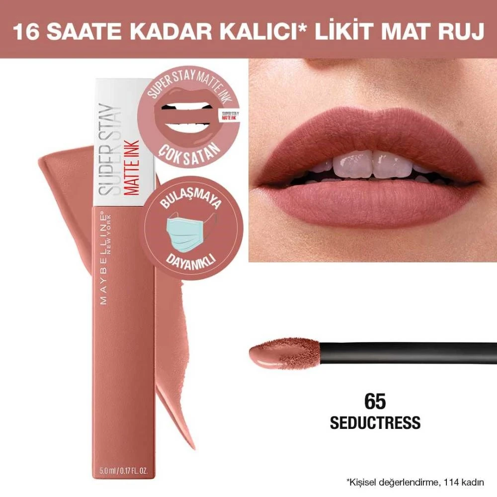 Maybelline New York Super Stay Matte Ink Unnude Likit Mat Ruj 65 Seductress