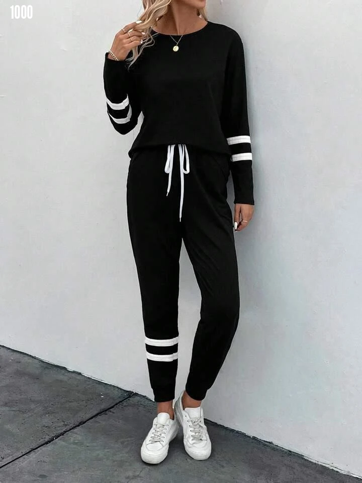 Kadın Viskon İki İplik Bluz ve Pantolon Şerit Detaylı İkili Takım