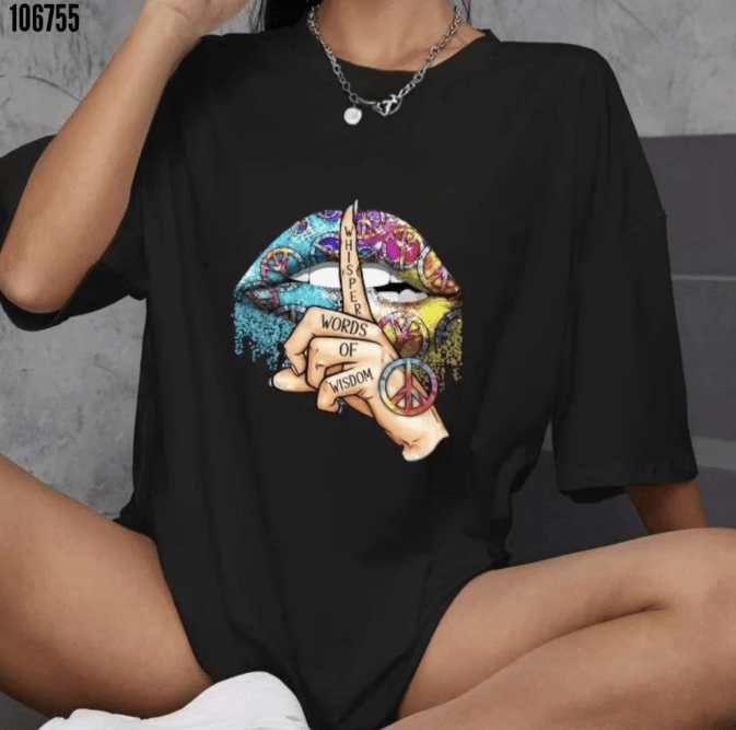 Unisex Bisiklet Yaka Baskılı Oversize TShirt 