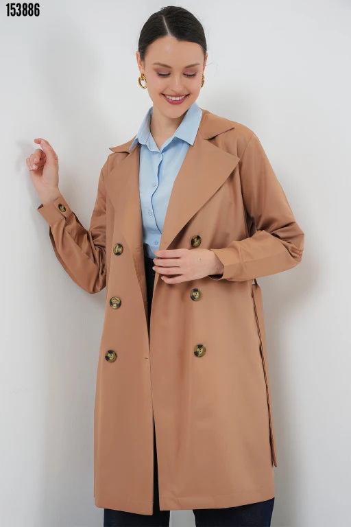 Kruvaze Yaka Kısa Trençkot