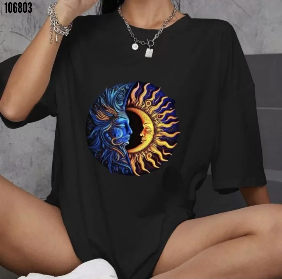 Unisex Bisiklet Yaka Baskılı Oversize TShirt