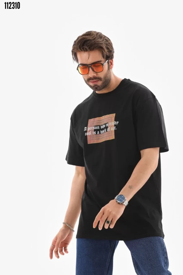 Unisex Bisiklet Yaka Baskılı Oversize T-Shirt 