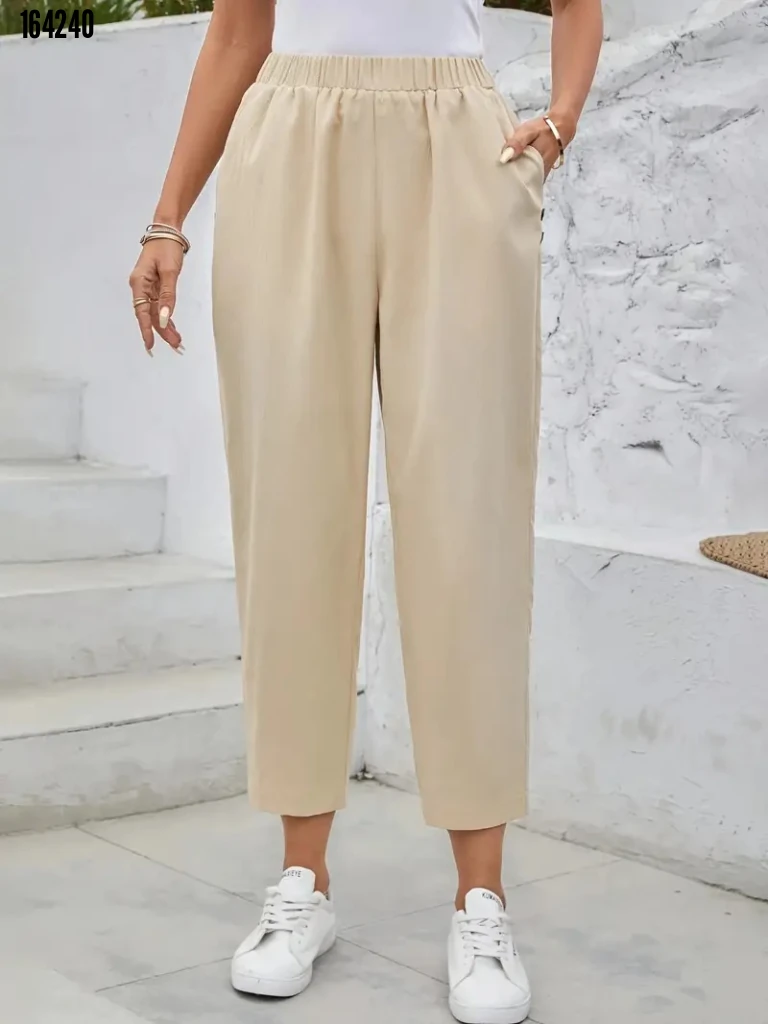 Kadın Yüksek Bel Yandan Cepli Krep Pantolon