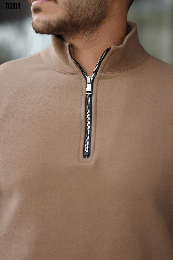Erkek Trend Zip Yaka Polar Sweatshirt