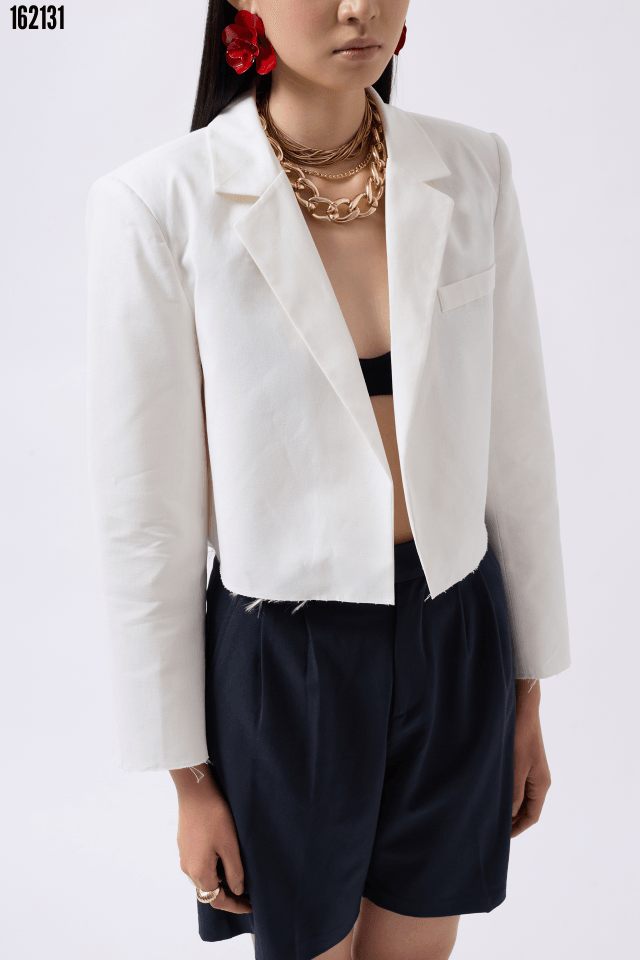 Crop Keten Blazer Ceket