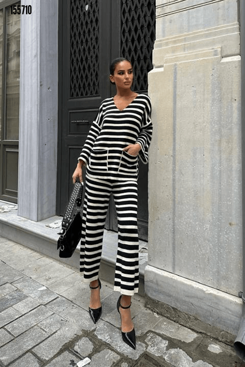 Candy Çizgili Straight Fit Pantolon Takım