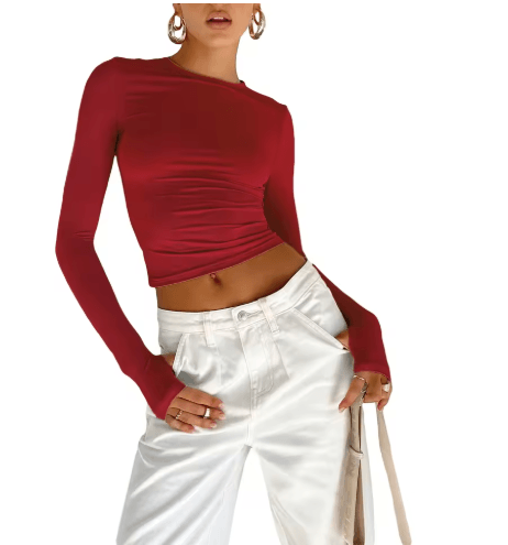 Kadın Uzun Kollu Crop Düz Renk Slim Fit 8 Renk