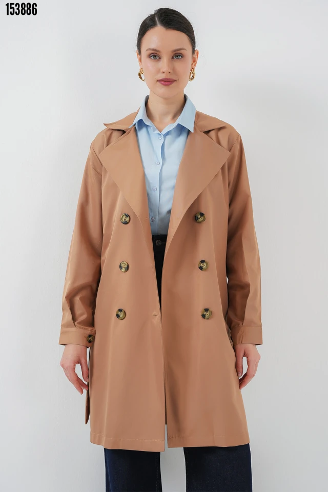 Kruvaze Yaka Kısa Trençkot