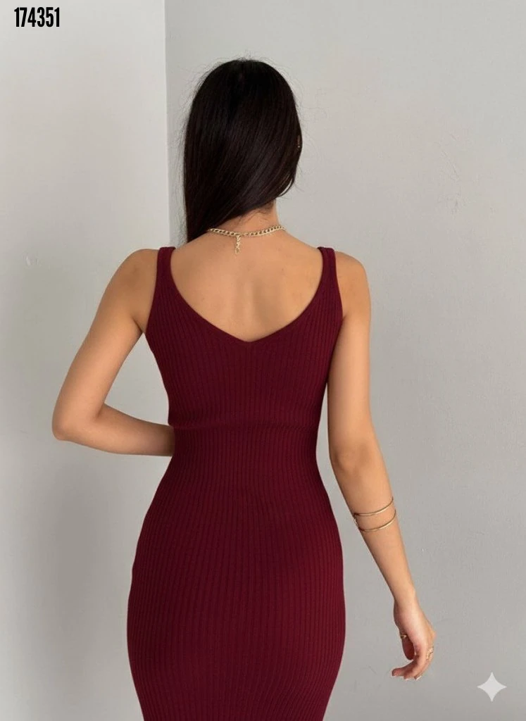 Kadın Uzun Kollu Delikli Kazak Askılı Elbise Triko İkili Takım