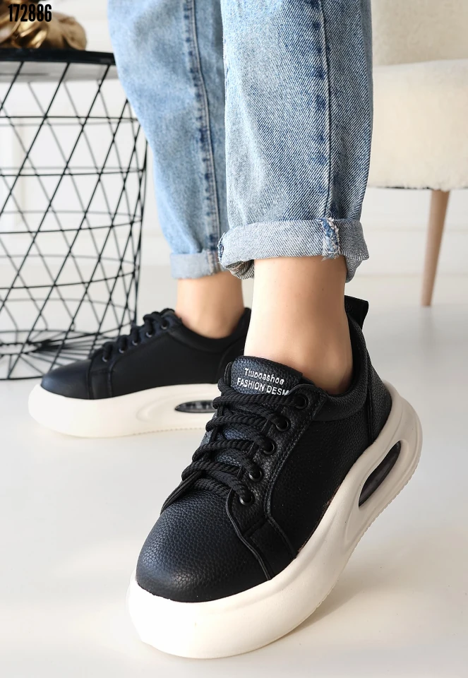 Chris Siyah Cilt Bağcıklı Spor Ayakkabı