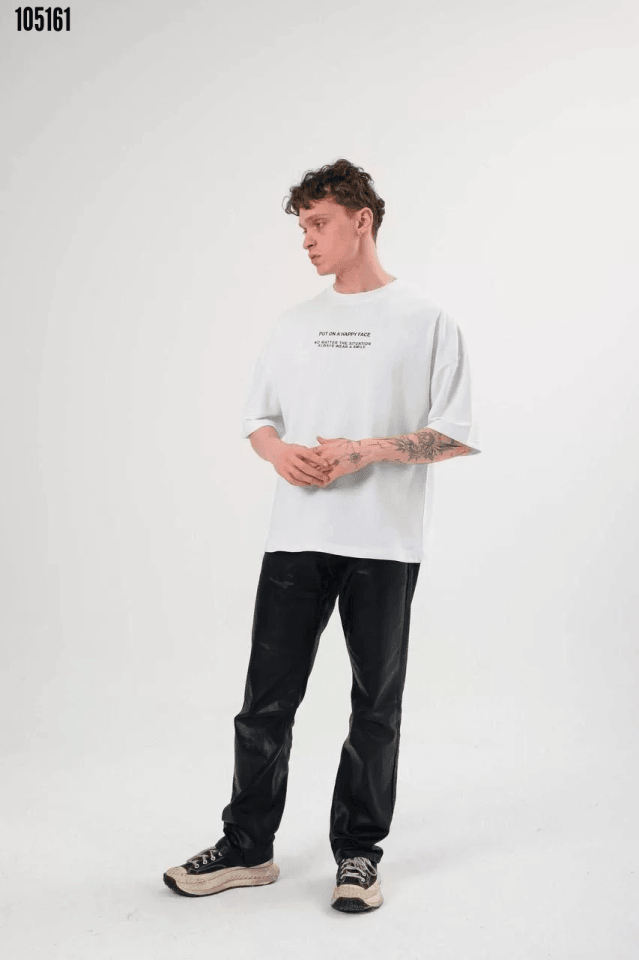 Erkek Bisiklet Yaka Baskılı Oversize T-Shirt