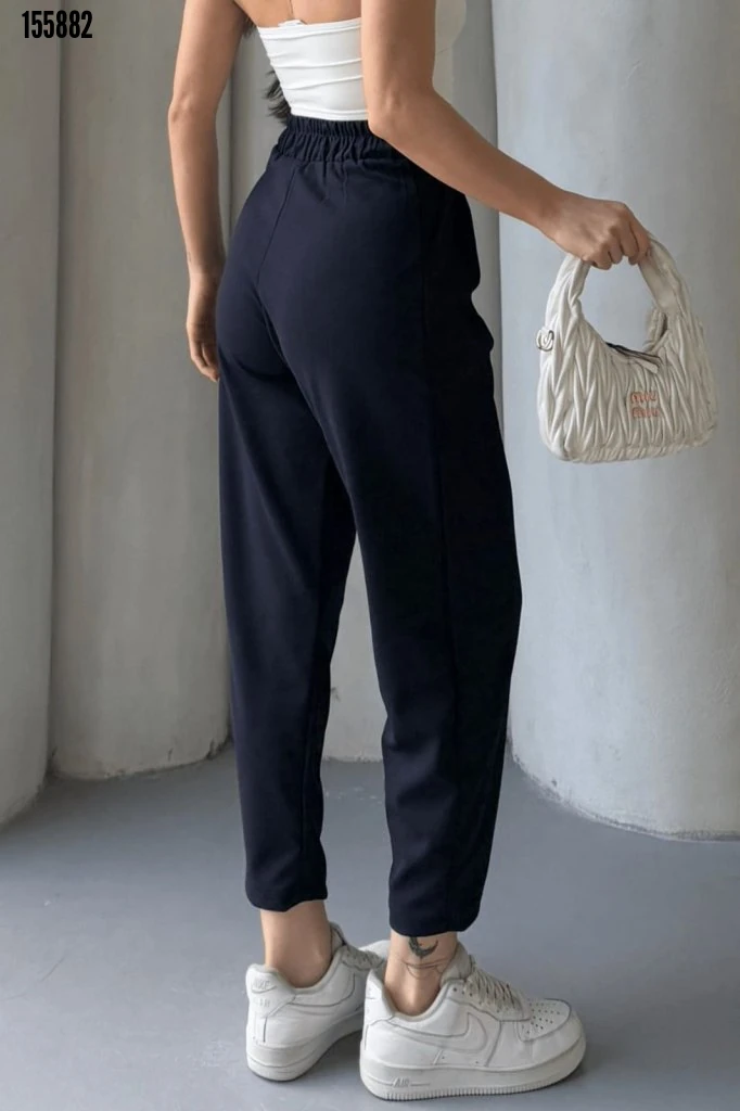 Kadın Scuba Krep Likralı Yan Fermuarlı Lastikli Harem Pantolon