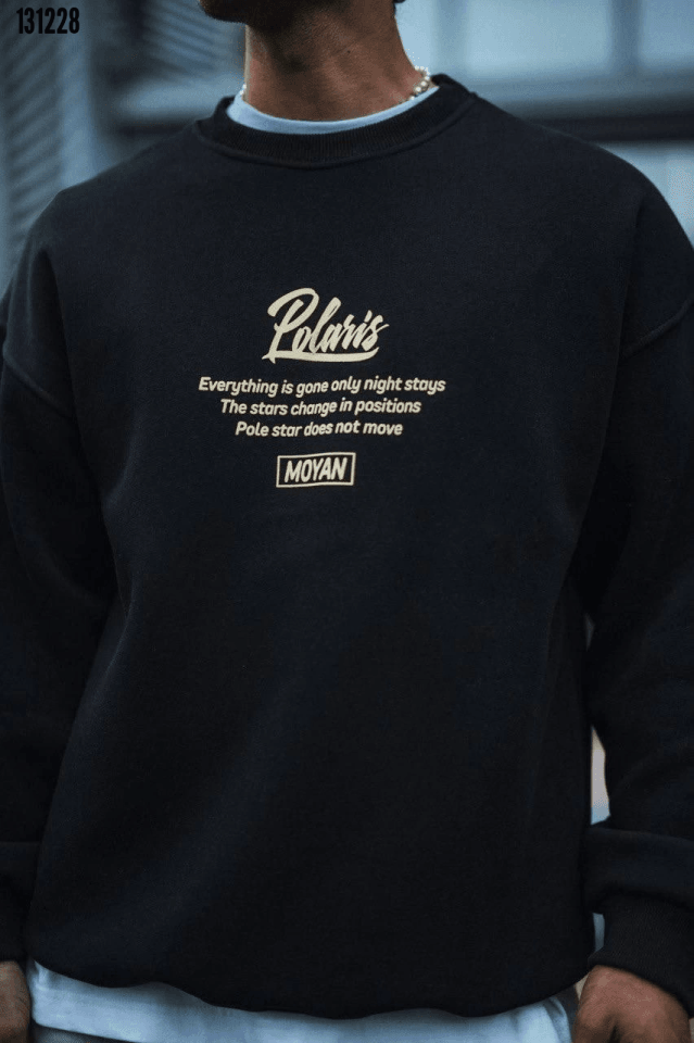 Kışlık Bisiklet Yaka Ön ve Arka Baskılı SweatShirt