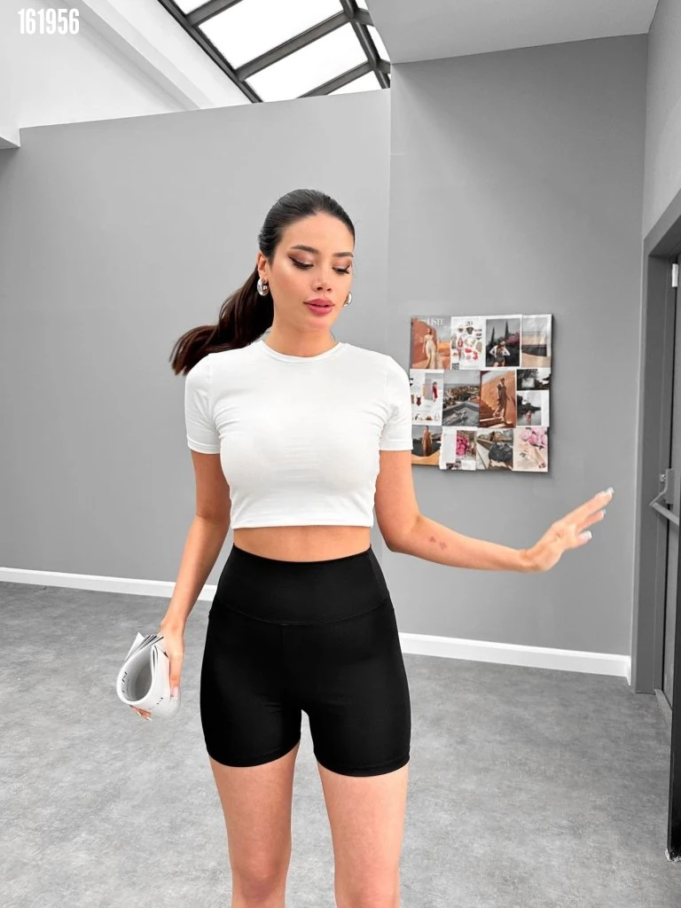 Kadın Dalgıç Kumaş Toparlayıcı Yüksek Bel Biker Şort Tayt