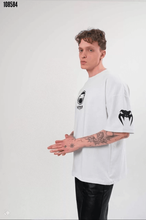 Erkek Bisiklet Yaka Baskılı Oversize T-Shirt