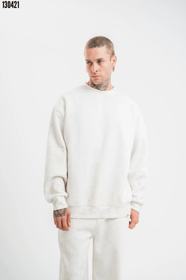 Unisex Uzun Kol Bisiklet Yaka Yıkamalı SweatShirt