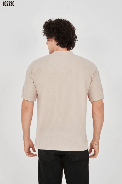 Erkek Waffle Kumaş Rahat Kol T-Shirt