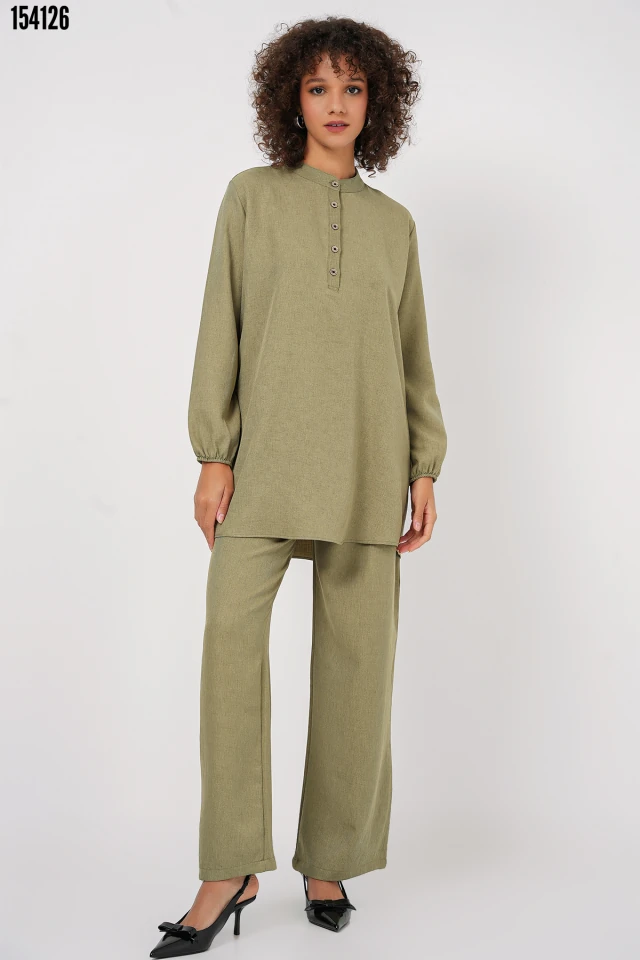 Keten Tunik Pantolon İkili Takım - Çağla