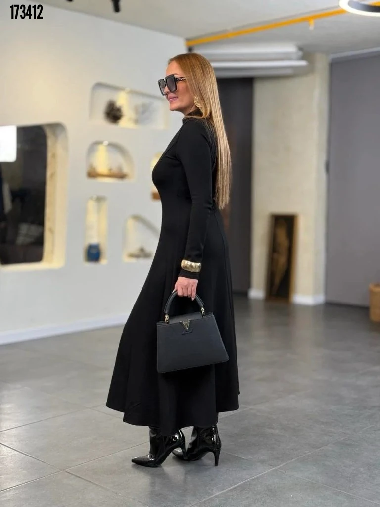 Kadın Yırtmaçlı Uzun Viskon İki İplik Maxi Elbise