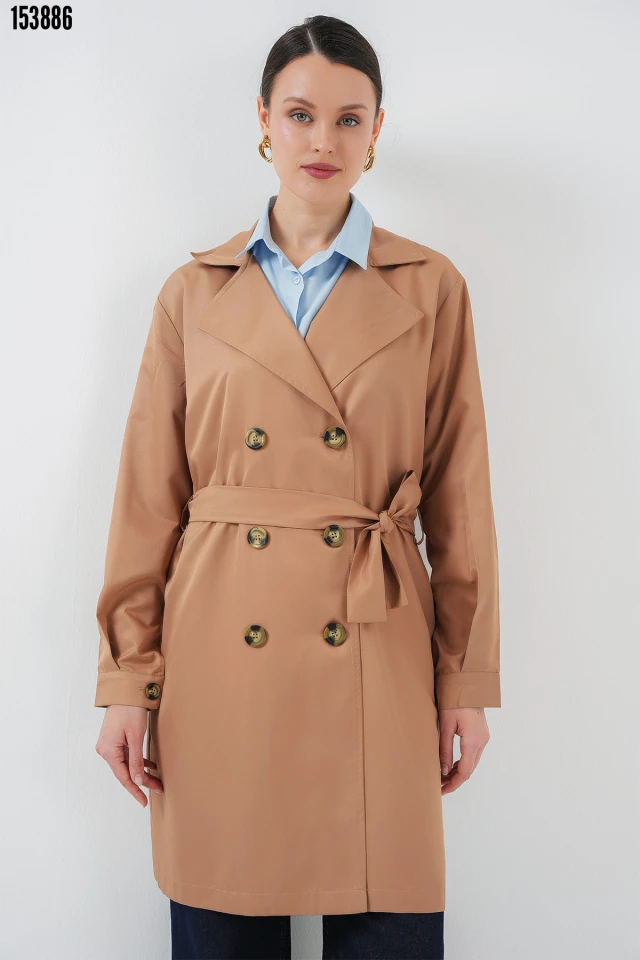 Kruvaze Yaka Kısa Trençkot