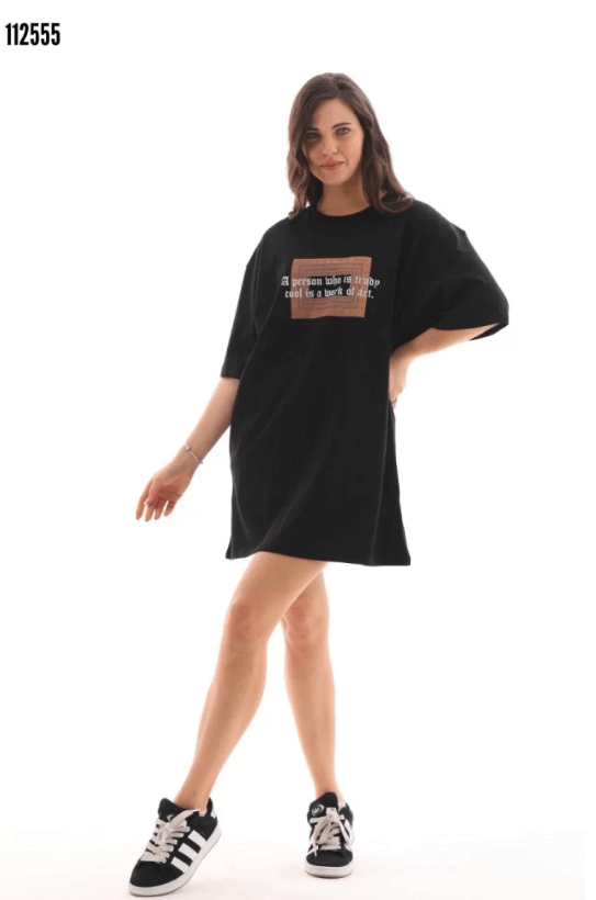 Unisex Bisiklet Yaka Baskılı Oversize TShirt