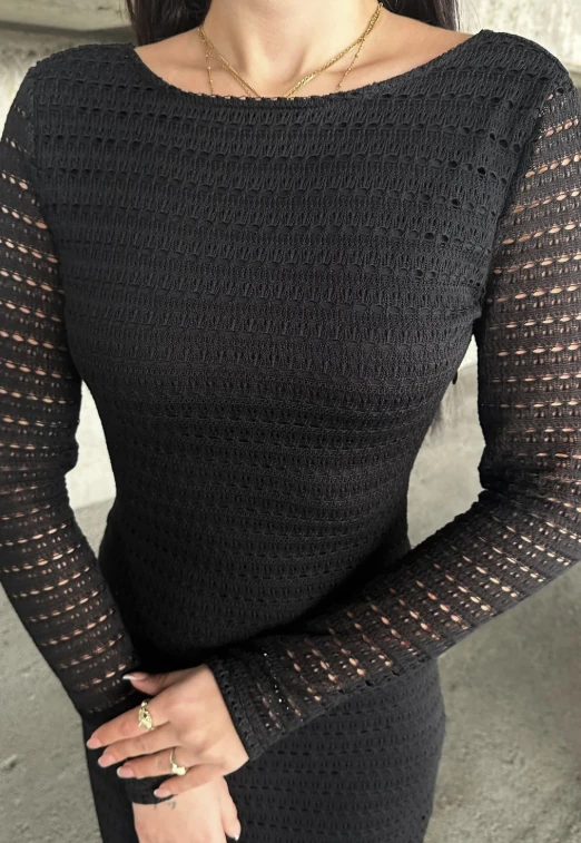 Sırt Dekolteli File Detaylı Elbise