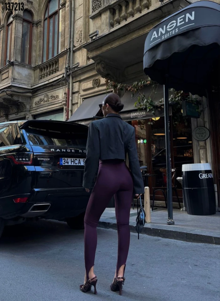 Toparlayıcı Füzo Tayt Likralı Ayak Detaylı - Bordo