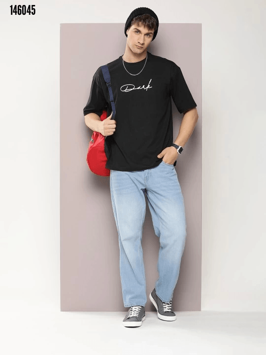 Erkek Baskılı Oversize T-shirt - Siyah