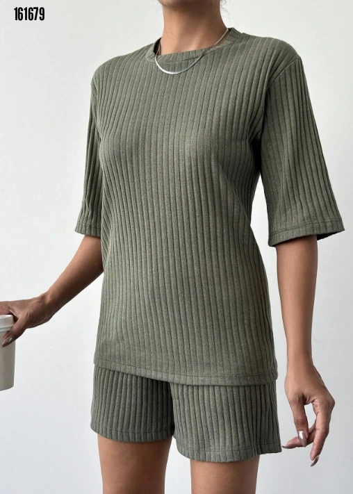 Kadın Kaşkorse Bluz Şort İkili Takım